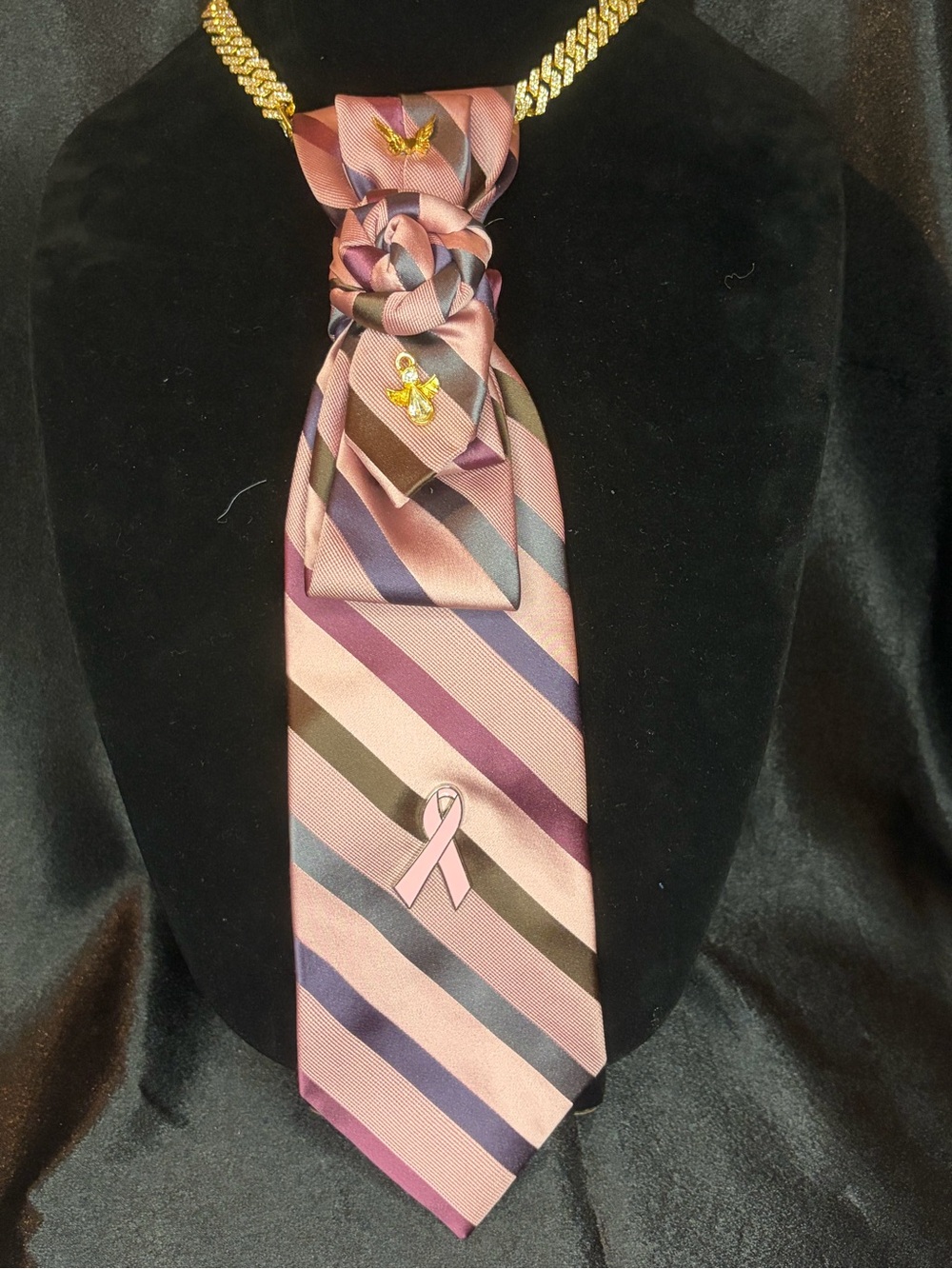 Striped Pink Ribbon Neck Tie Necklace - Women Accessories